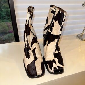 ALOHAS Black and White Cow Print Heeled Boots